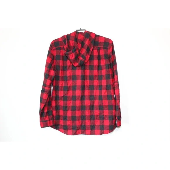 L.L. Bean Men's Scotch Plaid Flannel Hooded Shirt Tartan Red Large Tall H13844 - Picture 8 of 10